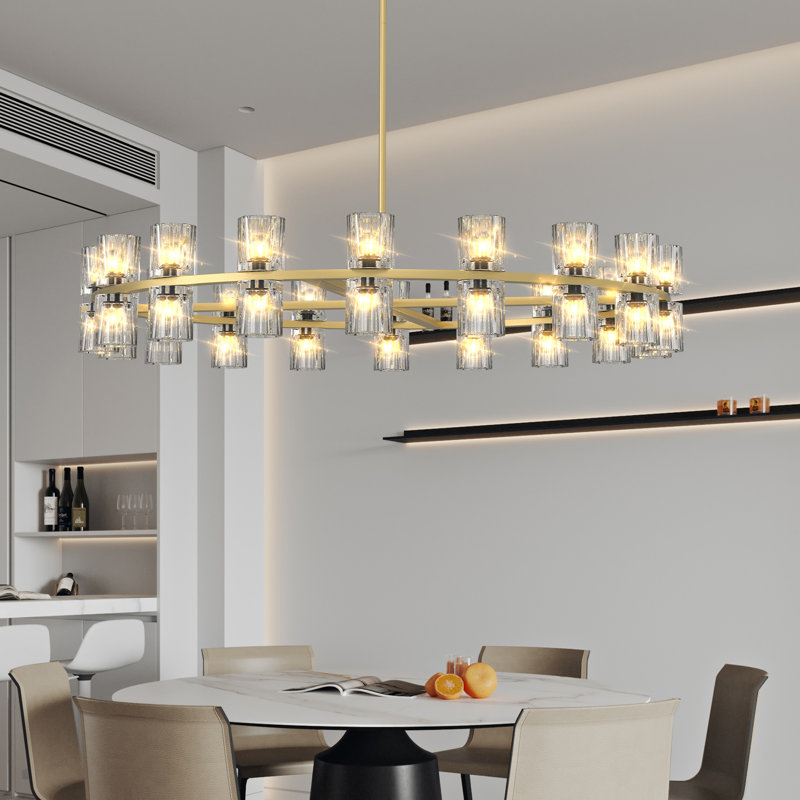 Wagon Wheel Chandelier with Crystal Shade, Gold, 36 Lights, 103.1" H x 35.8" W x 35.8" D