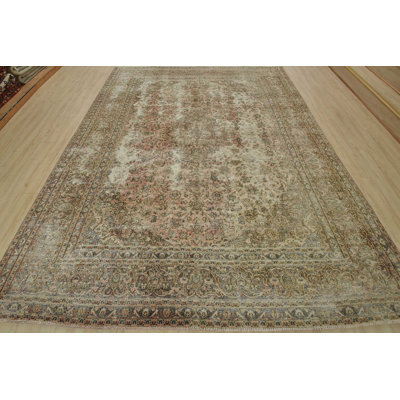 Tapis oriental rétro en laine nouée à la main rose 9 pi 6 po x 12 pi 2 po
