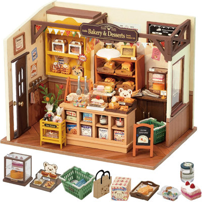 Diy Miniature Dollhouse Craft Kit, Decorative Wooden Bakeshop Room With Lifelike Accessories, Creative Hobby Project & Home Décor Gift
