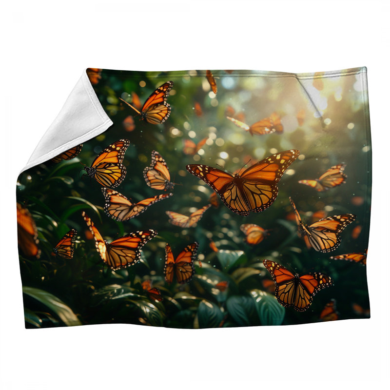 Butterflies Insects Machine Printed Throw Blanket, 80" L x 60" W