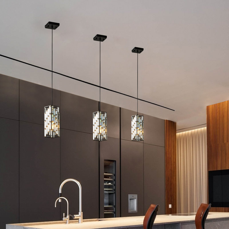 Luminaire suspendu moderne en cristal - paquet de 3, Noir, noir, noir, noir