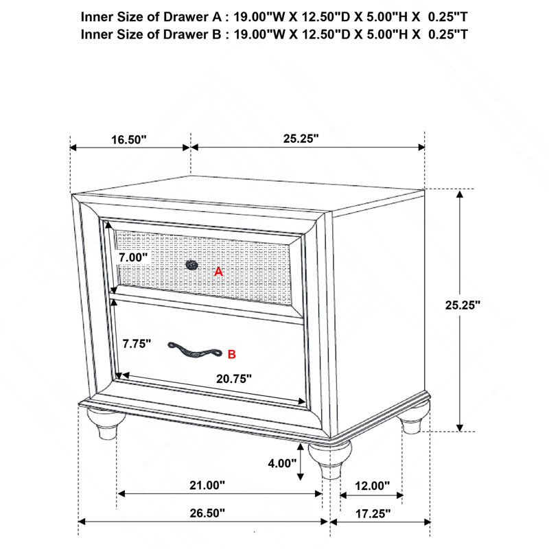 Barzini 2-Drawer Nightstand White