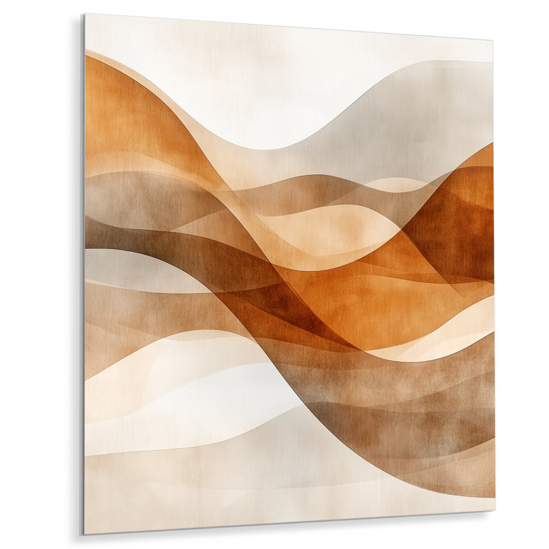 «Brown Minimal Curves - Abstract Shapes Decor», reproduction métallique moderne, L 30 po x H 40 po