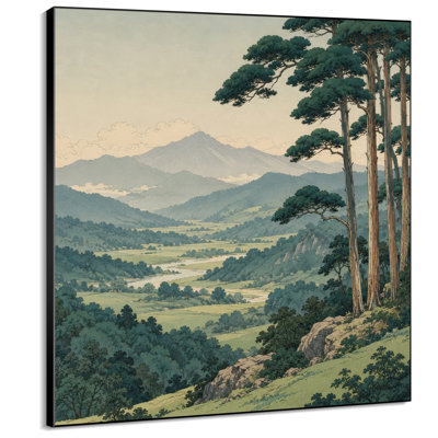 Impression sur tissu grand format - Paysage de vallée et de pin d'inspiration japonaise pour salon ou chambre - « Assemblage du cadre requis (cadre non fini) »