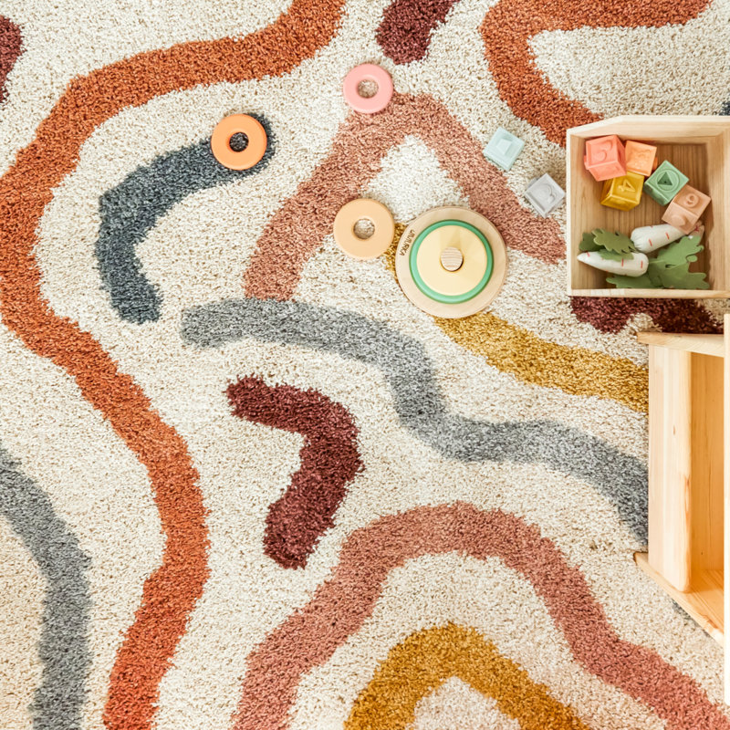 Tapis contemporain à poils longs Edlow, Rectangle 5 pi 3 po x 7 pi