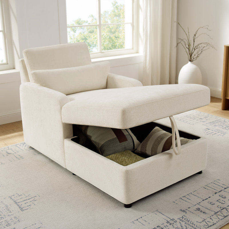 Chaise longue rembourrée avec rangement, Beige