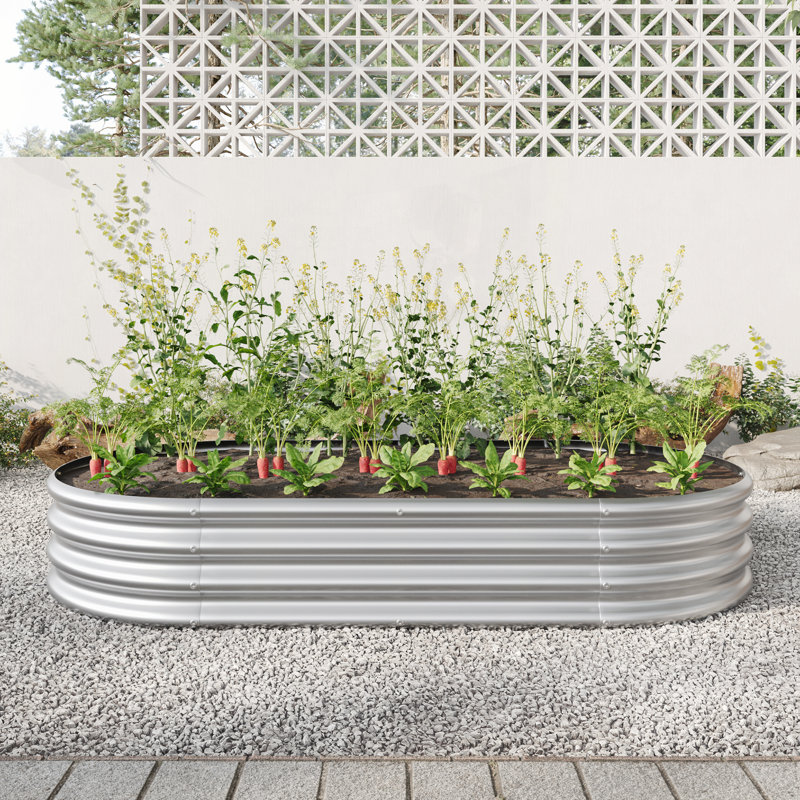Stavya Metal Raised Garden Bed, 11.42" H x 70.86" W x 35.43" D, Silver