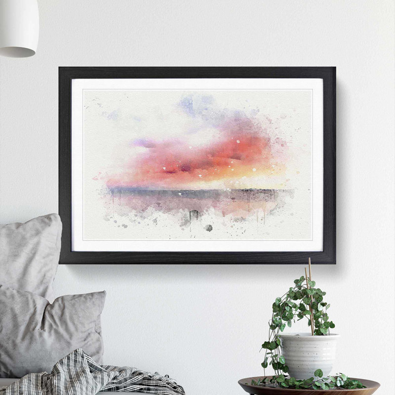 Pink Sunset over the Ocean - Framed Print, Black, 40cm H x 60cm W x 2cm D