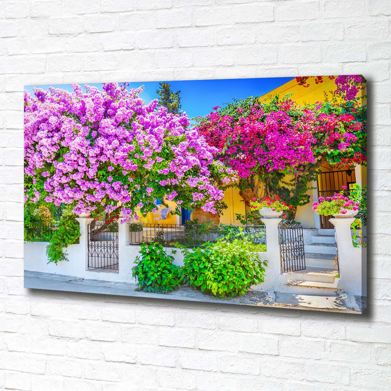 House With Bougainvillea - Wrapped Canvas Print