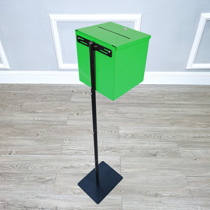 Metal Donation Box Floor Stand Lobby Foyer Tithes & Offering Suggestion Collection Ballot Box, Green