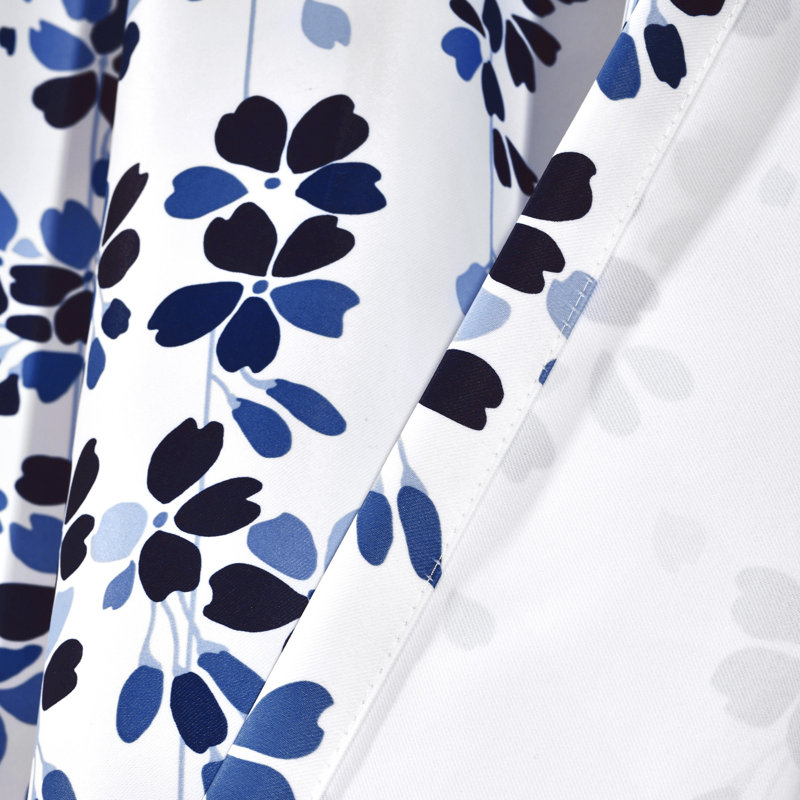 White and Navy Floral Room Darkening Curtain Panels, 52" x 63"