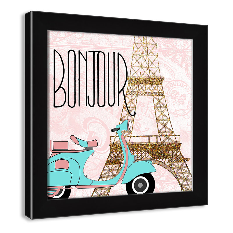 Bonjour paris 2, H 14 po x l 14 po x P 0,63 po, Cadre noir