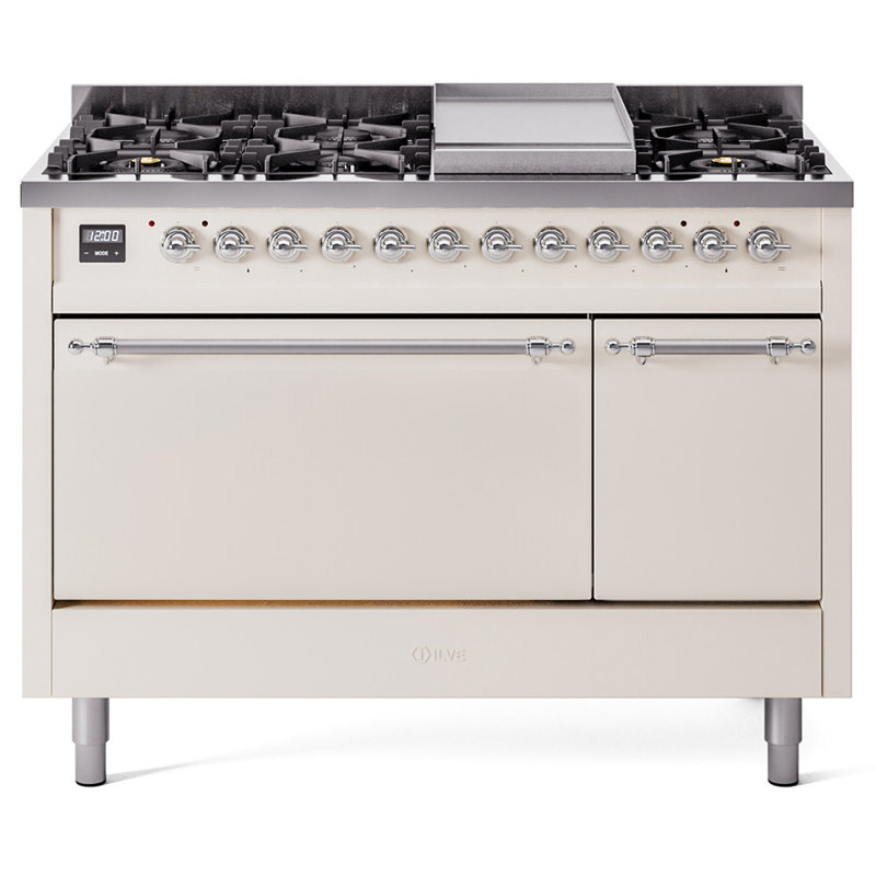 ILVE Nostalgie II, cuisinière à double combustible de 48 po, 8 brûleurs, plaque chauffante, Gaz naturel