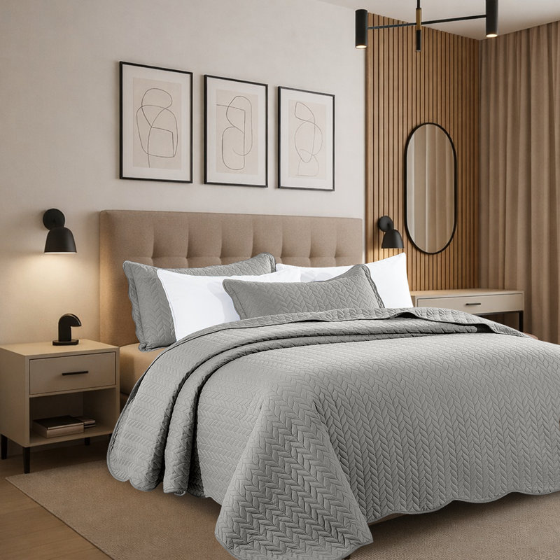 Modern Embossed Microfiber Twin Quilt Set, Gray