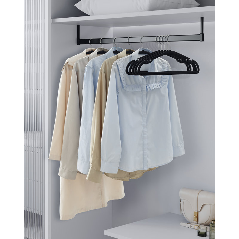 Velvet Hangers - Set Of 50 Coat Hangers, 21 Cm, Non-Slip With Wide Shoulder Notches, Trousers Bar, 360° Swivel Hook, Space-Saving For Wardrobe, Ink Black