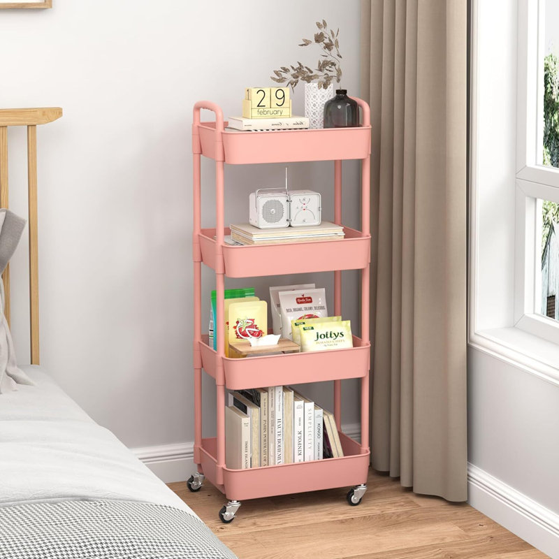 Plastic Rolling Utility Cart with, Pink
