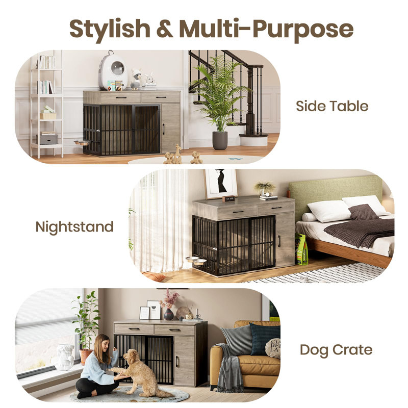 Pet with 2 Doors, 86 cm (H) x 63 cm (W) x 120 cm (D), Grey
