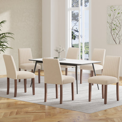Modern Upholstered Dining Chairs with Walnut Legs