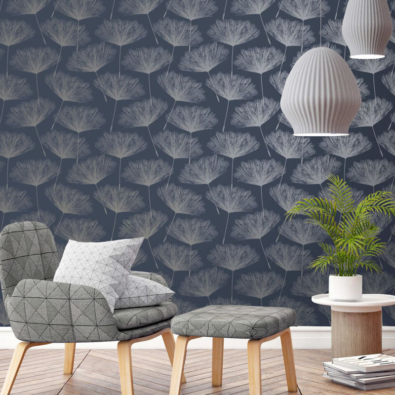 Dutch Wallcoverings Wallpaper Fleur, Navy Blue/Grey