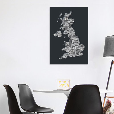 Great Britain UK City Text Map (Gray) by Michael Tompsett - Wrapped Canvas Print