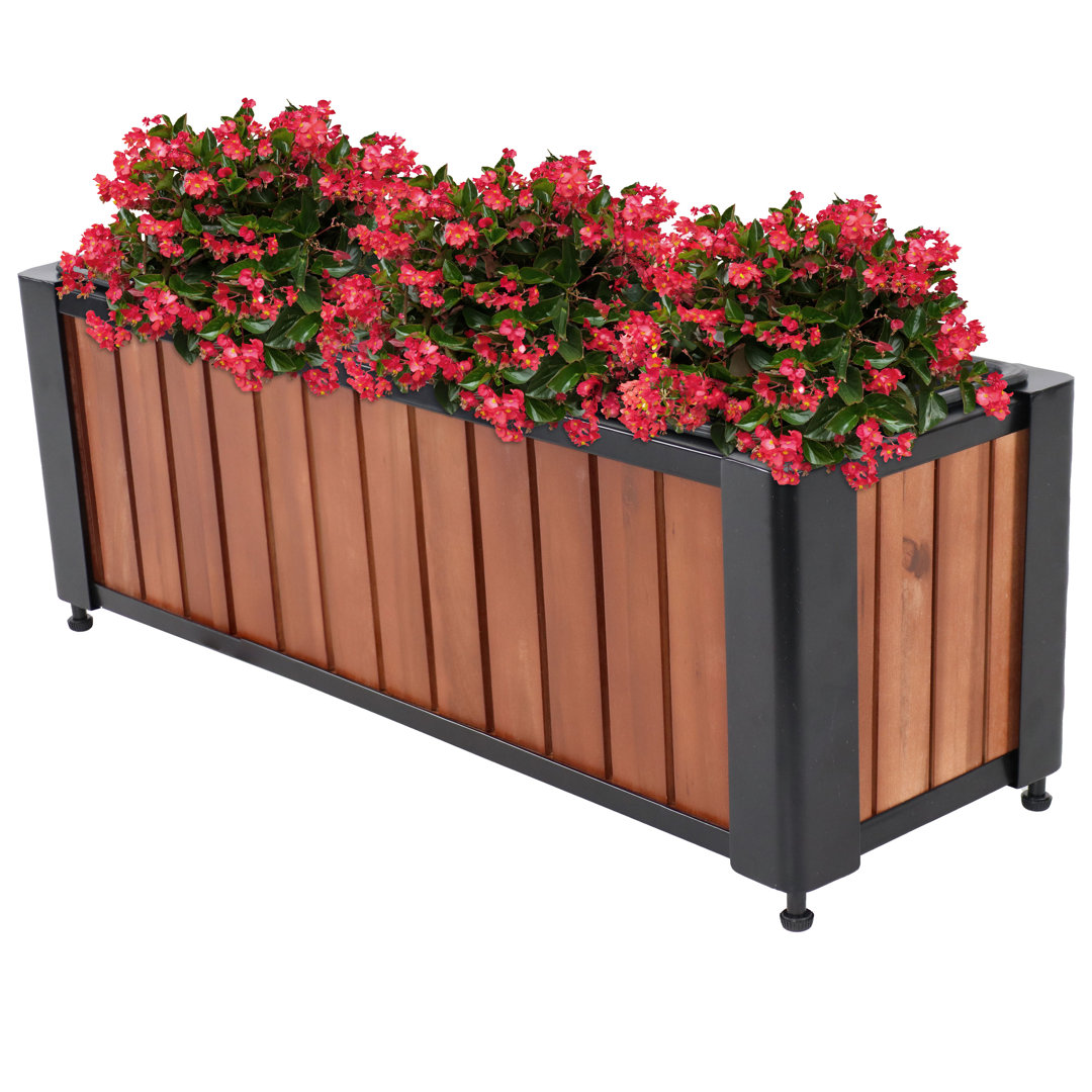 Robinet Rectangular Slatted Acacia Wood Planter Box with Liner - 24" x 8.25" x 8.75" Arlmont & Co.
