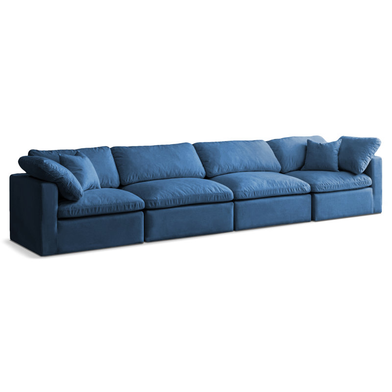 Burrows Square Arm Modular Sofa with Reversible Cushions, Navy Velvet, 32" H x 140" W x 35" D