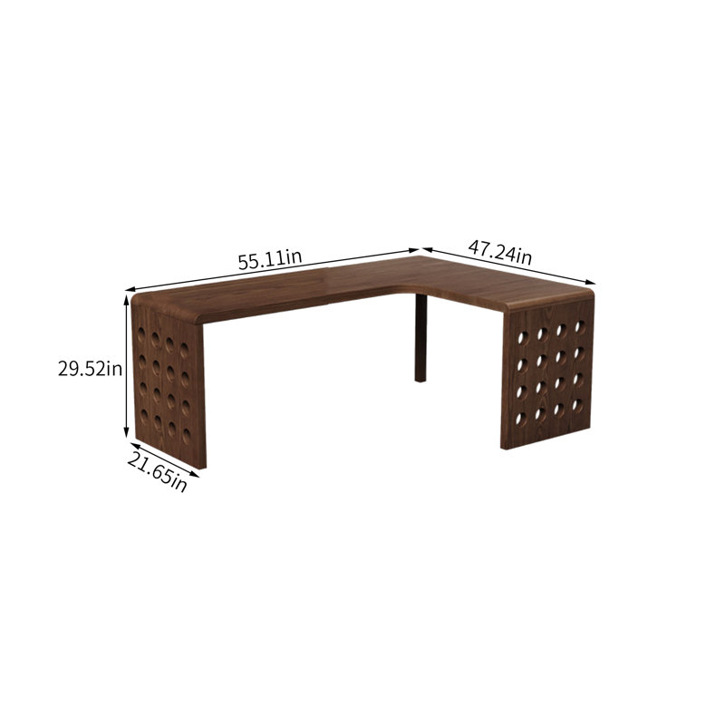 Bureau d'écriture rétro marron en forme de L en bois massif, H 29,52 po x l 55,11 po x P 47,24 po