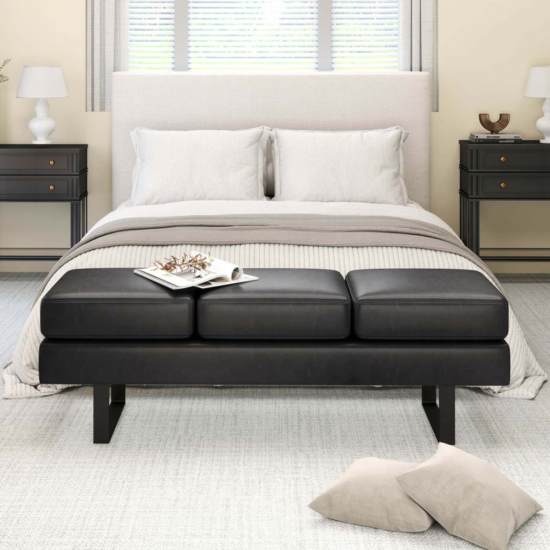 Waiting Room Bench Seating With Metal Frame Leg Upholstered Reception Bench Black