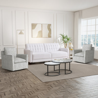 Ensemble de salon 3 pièces avec canapé convertible et deux chaises d'appoint pivotantes