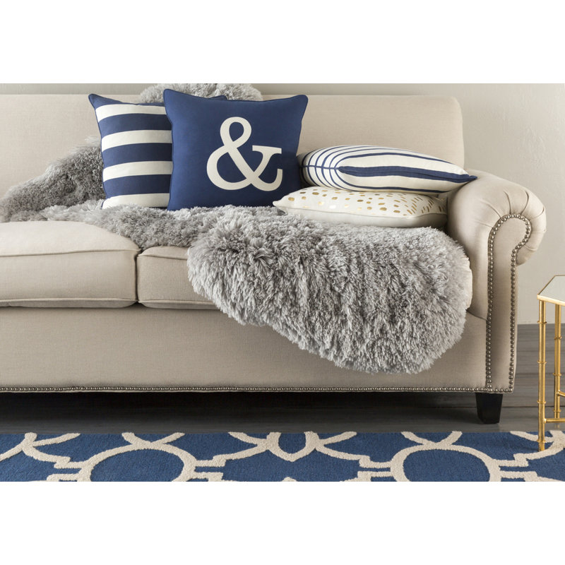 Manylath Square Cotton Pillow Cover, Navy/ White