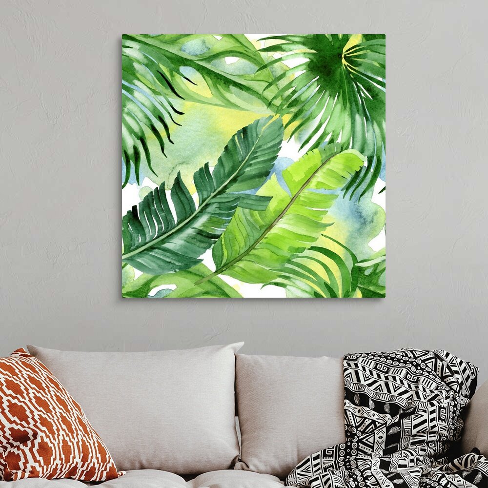 Bayou Breeze Exotic Tropical Hawaiian Palm Tree Leaves Framed On Canvas ...