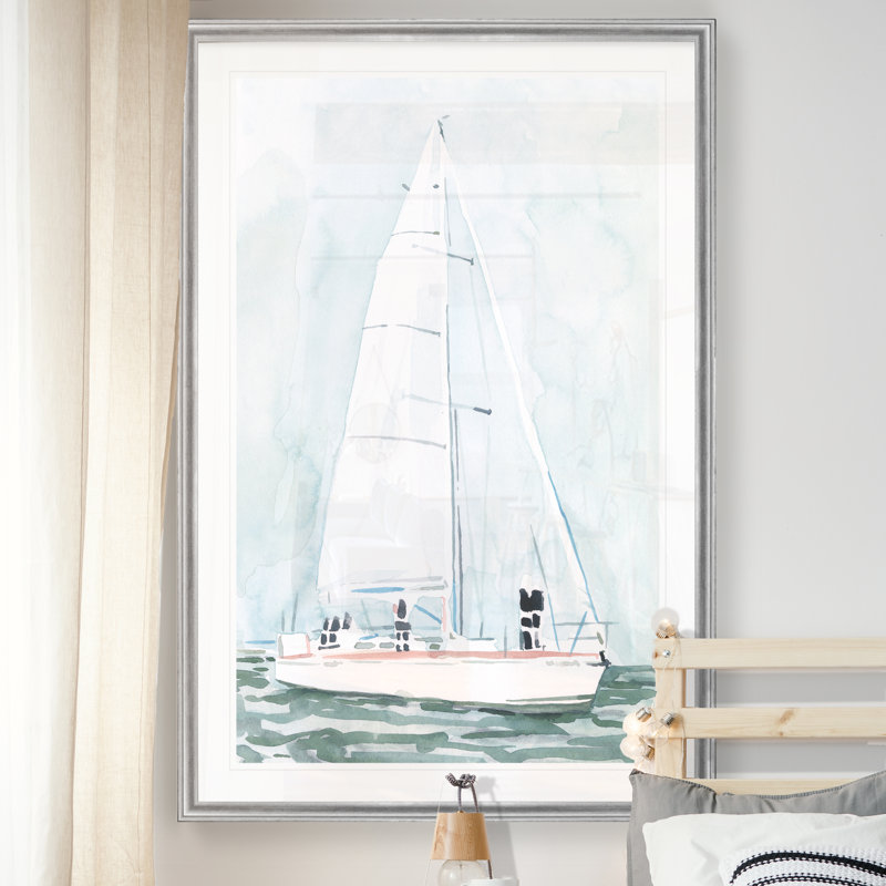 « mou voilier iii »-reproduction d’art sur toile, H 18,5 po x l 24,5 po x P 1,5 po, Cadre argenté