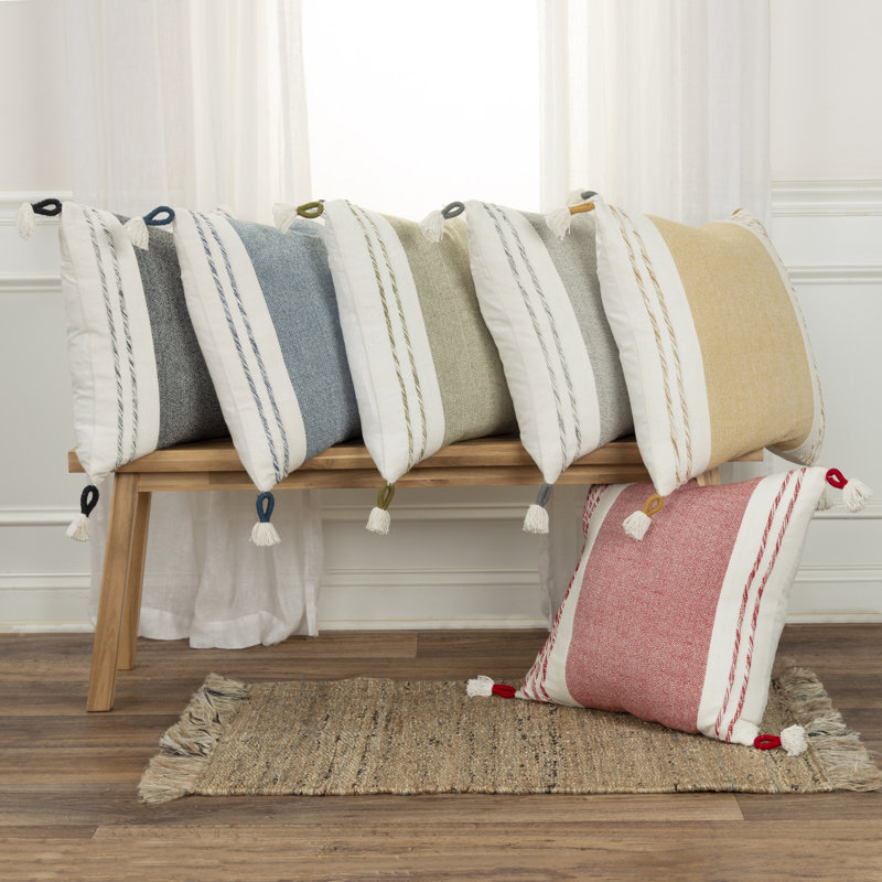 Gray and White Cotton Tassel Square Throw Pillow