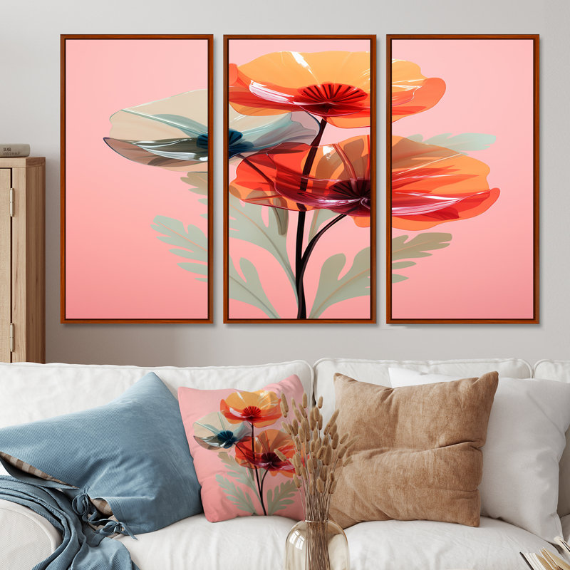 «Etting - Poppy», ensemble de reproductions d'art mural, H 40 po x l 60 po x P 1 po, Cadre flottant brun