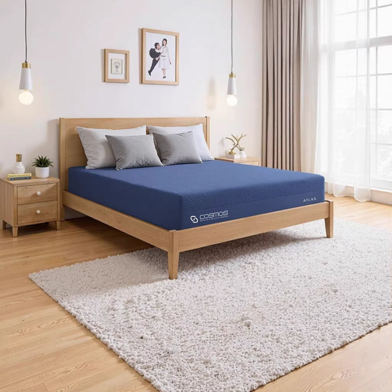 ASTRA QS 12 Inch Queen Size Blue-Gray Memory Foam Mattress with Super Soft Fabric Cover, Rolled and Boxed, Queen, 12"