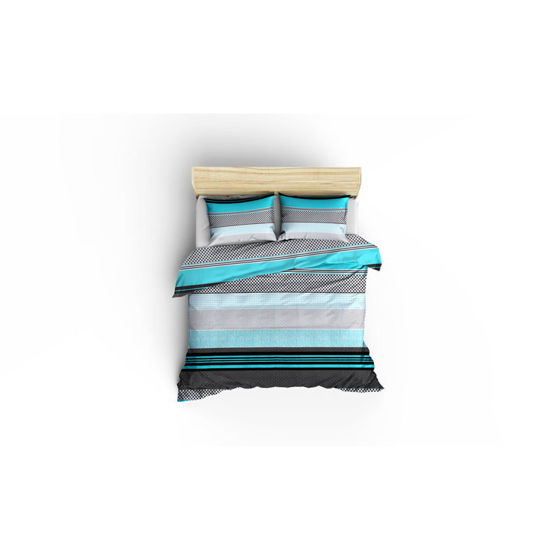 Ensemble de housse de couette en mélange de coton gris / turquoise / noir Millsaps