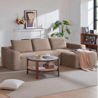 Canapé modulaire en forme de L Boneless de 97 po, canapé Cloud avec méridienne surdimensionnée, sièges profonds en mousse à mémoire de forme désossée pour le salon, aucun assemblage requis, velours côtelé, rangement.