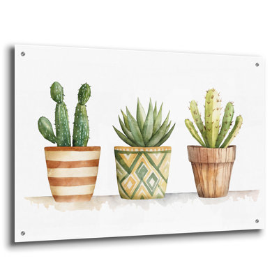  «Pots de cactus» par Svetlana Aleynikova, art mural en verre acrylique, 36 po x 24 po