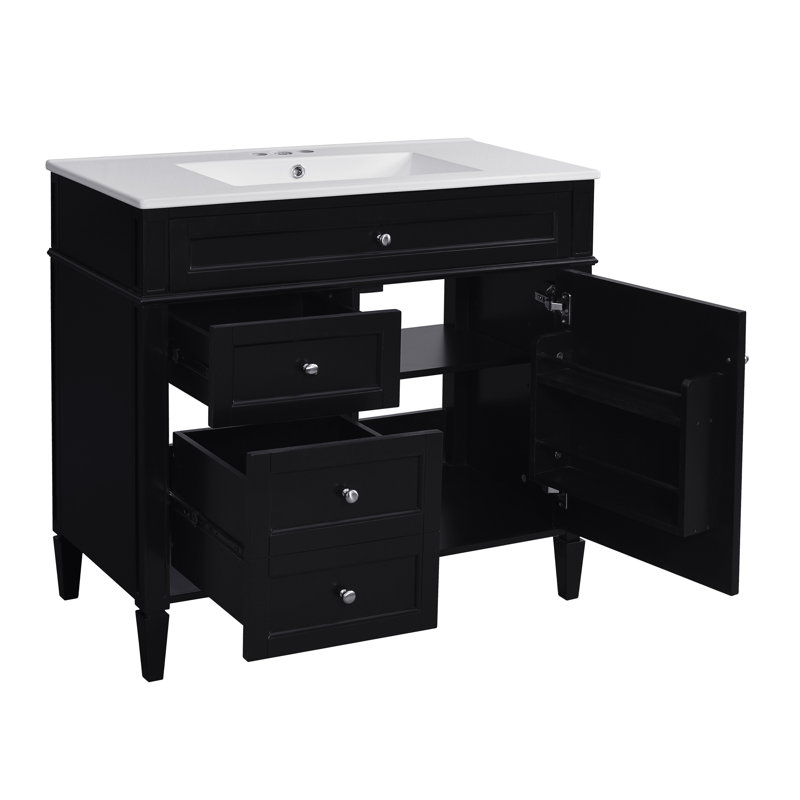 Meuble-lavabo simple 33,78 po avec lavabo supérieur, Noir, noir, noir, noir