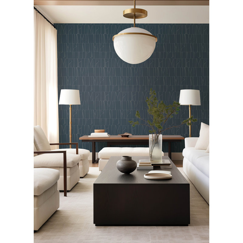 Huntington Indigo Geometric Stripe Wallpaper, Blue