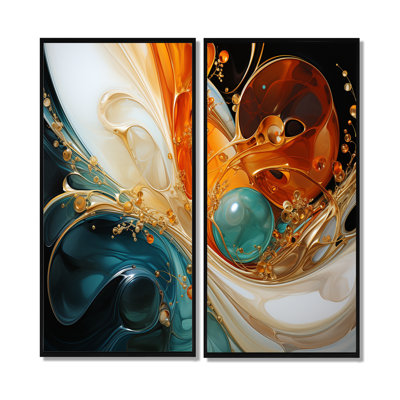 «Orange and Emerald Marble Lava I», peinture abstraite sur toile