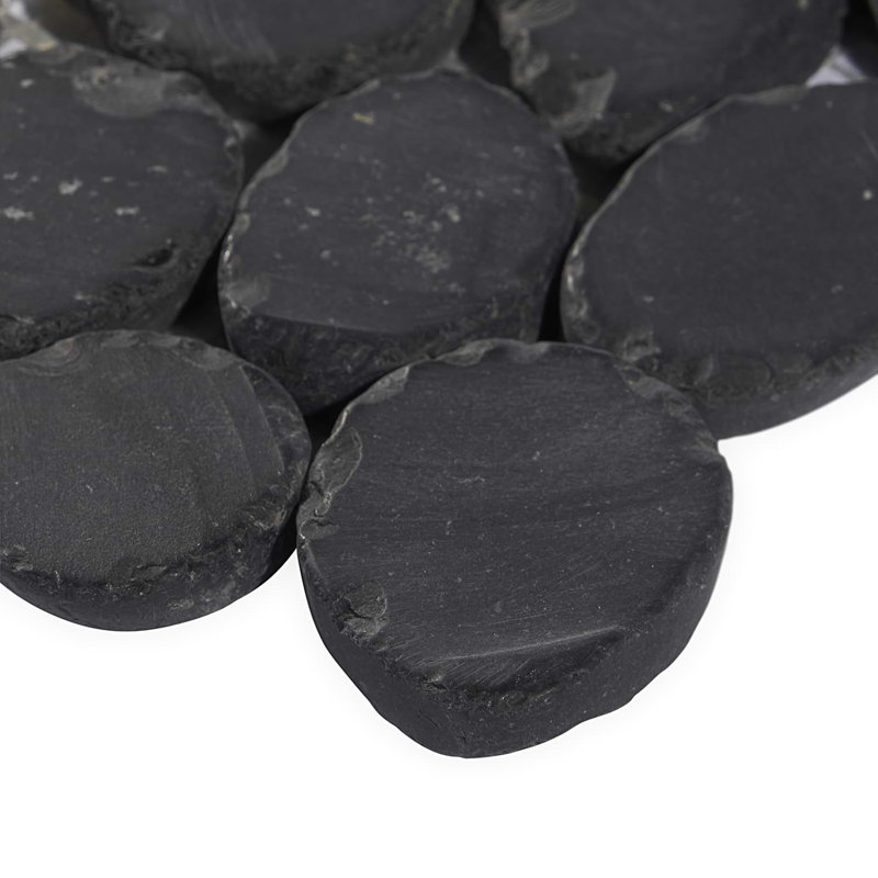 Nature Round Lovina Pebble Mosaic Tile, Alor Black