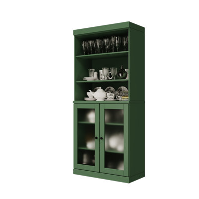 100% Solid Wood 32" Pantry Cabinet with Frosted Glass Doors