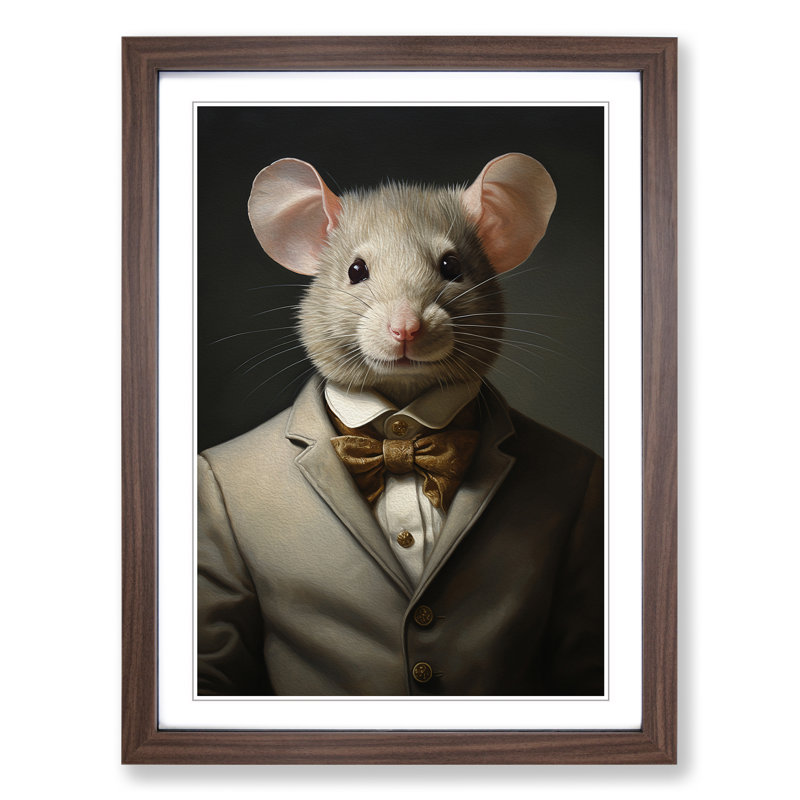 Mouse In A Suit No.2 - Single Picture Frame Print on Wood, 34cm H x 25cm W x 2cm D, Walnut 