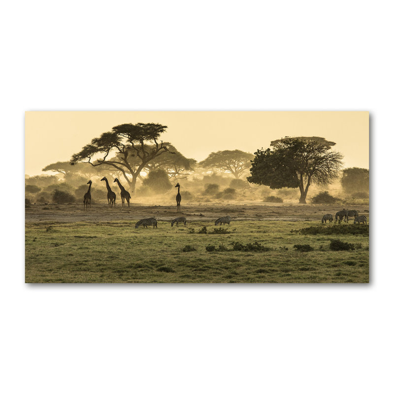 Giraffes In The Savannah - No Frame Print on Canvas