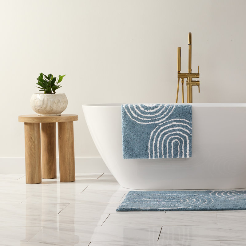 100% Cotton Pattern Bath Mat in Rainbow, Blue Rainbow, 24 in x 17 in