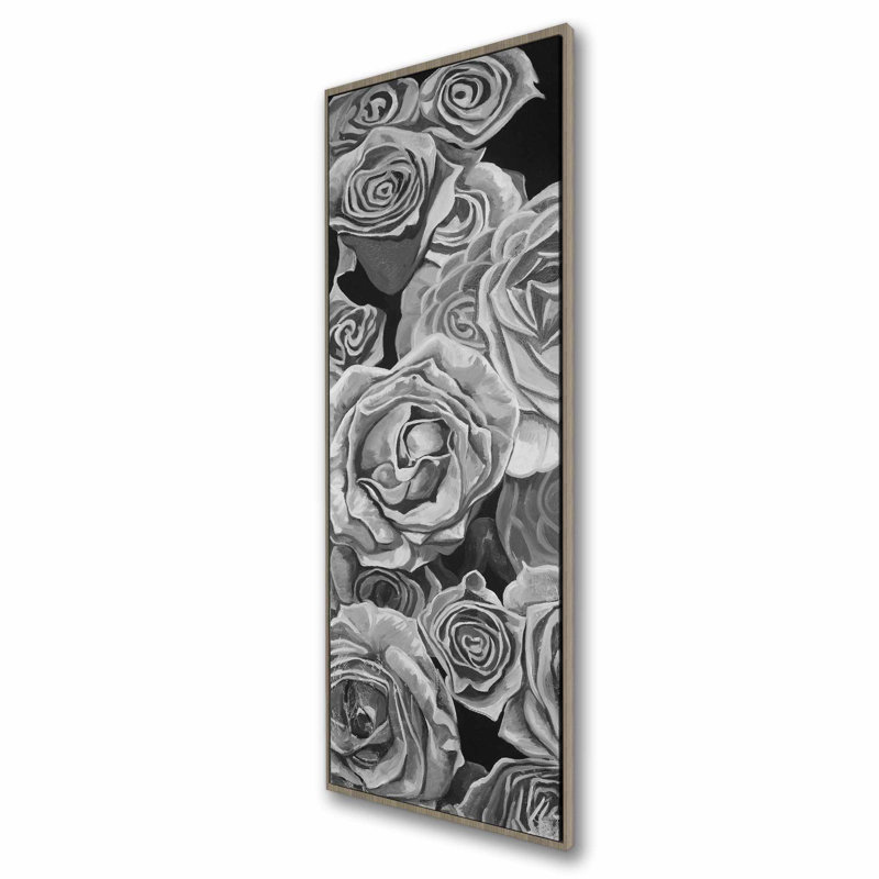 Grayscale Roses - Gray Botanical Framed Canvas
