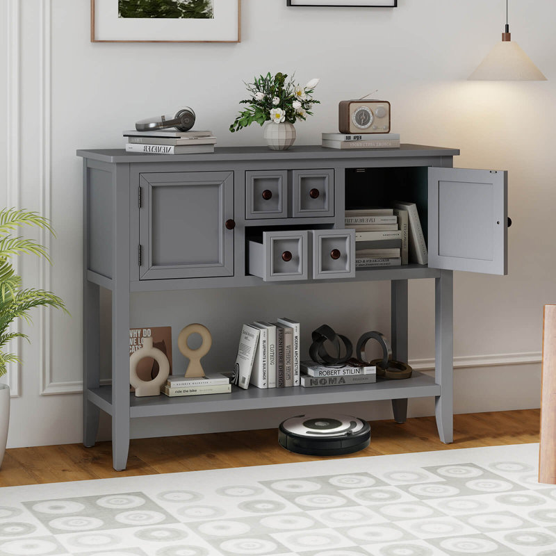 Buffet Buffet avec 2 portes et 2 tiroirs gris, Gris