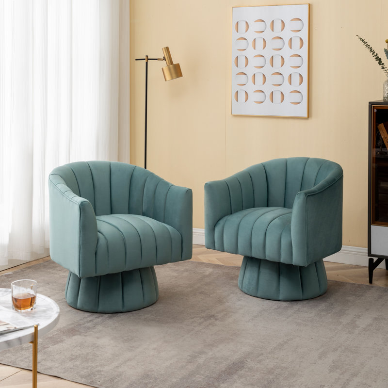 Murrow Velvet Swivel Barrel Chair, Sky Blue Velvet