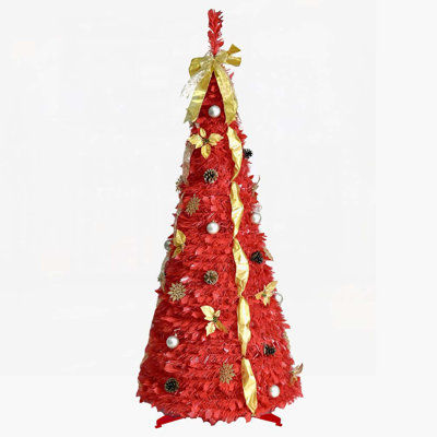 6FT Red Pop-Up Christmas Tree with 150 Warm White LED Lights